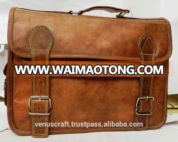 Pure leather laptop and office use messenger bag vintage hand made leather satchel bag